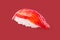 appetizing sushi with smoked salmon on a red background for a food delivery site 2