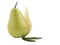 Appetizing and sweet pear with a notch along. Isolated. Close-up.