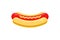 Appetizing tasty hot dog sausage bun with mustard vector illustration. Unhealthy hotdog fast food
