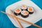 Appetizing tasty Japan rolls on a plate