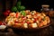 Appetizing Tasty Panzanella Salad with Fresh Ingredients for Restaurant Menu and Copy Space for Text