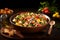 Appetizing Tasty Panzanella Salad with Fresh Ingredients for Restaurant Menu and Copy Space for Text