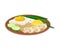 Appetizing Thai Food of Noodle with Scrambled Egg and Greenery Served on Ceramic Plate Side View Vector Illustration