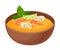 Appetizing Thai Food of Pumpkin Porridge with Shrimps Served in Ceramic Bowl Side View Vector Illustration