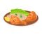 Appetizing Thai Food of Rice with Fried Chicken Legs and Greenery Served on Ceramic Plate Side View Vector Illustration