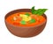 Appetizing Thai Noodle Soup with Shrimps and Greenery Served in Ceramic Bowl Side View Vector Illustration