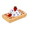 Appetizing Viennese or Belgian waffles with whipped cream, strawberries and blueberries Isolated On the White Background