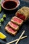 Appetizing yellowfin sesame crusted tuna steak