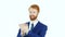 Applauding, Clapping Red Hair Beard Businessman, White Background