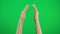 Applause, clapping hands. Gesture pack chroma key. Man`s hands closeup isolated at green screen background.