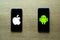 Apple and android smartphones. Iphone IOS versus Android operating system