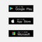 Apple App store and Google Play store, Microsoft store. Download App buttons. Download mobile application, UI elements. Editorial