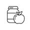 Apple baby food. Linear icon of complementary foods in jar. Black illustration of ready fruit purees in glass bottle. Contour
