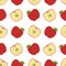 Apple background. Seamless pattern with apples. Flat style. Vector illustration.