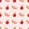 Apple background vector illustration textile red fruits slice seamless pattern.