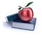 Apple and books red blue. education, studying, reading concept