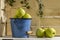 APPLE IN BUCKET WOOD BACKGROUND