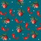 Apple and chili pepper print on a beautiful emerald background