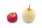 Apple and chinese pear with foam fruit protection net isolated w