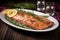 apple cider bbq salmon served with rosemary sprigs
