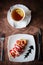 Apple croissant and black tea with lemon