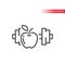 Apple and a dumbbell line vector icon