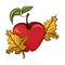 Apple fresh fruit with autumn leafs nature icon