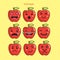 Apple fruit emoji, apple smile icons set