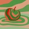 Apple fruit psychedelic red green. Vector illustration optical illusion Colorful hand drawn visualization fantastic neon