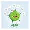 Apple fruit vitamins and minerals. Funny fruit character. Healthy food illustration