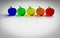 Apple glass, glowing apple, 3d model. Colorful glassy apple. Blue, green, yellow, orange and red 3D apples