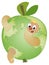 An apple globe with a funny cartoon worm inside
