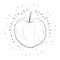 Apple hand drawn, black outline on white background, in center of line rays. For the design of posters, banners, logos.