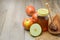 Apple and honey jar on wooden background. Jewish Rosh hashana (new year) holidays