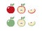 Apple icon set in modern flat design. Apple symbol in red and green with a leaf. Half and a slice of apple. Clip-art for logo,