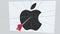 APPLE INC company logo being cracked by archery arrow. Corporate problems conceptual editorial animation