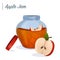 Apple jam in jar. Apple confiture. Vector food illustration in cartoon flat style. Breakfast