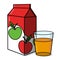 Apple juice carton and a clear glass with apple juice illustration