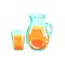 Apple Juice Pitcher And Glass Funky Hand Drawn Fresh Fruit Cartoon Illustration