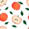 Apple juicy fruits seamless pattern. Hand drawn illustration in gouache. Design for wallpaper, background, fabric, textile, cafe