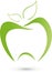 Apple with leaves, tooth with leaves, food advice or dental care logo