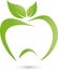 Apple with leaves, tooth with leaves, food advice or dental care logo