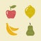 Apple lemon banana and pear. Stylized images of fruits.