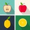 Apple and lemon. Colorful flat design. Fruits with shadow. Vector icons set