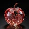 The apple is made of red clear transparent glass with leaf ornaments