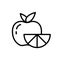 Apple and orange slice. Linear icon of fresh fruits and vitamin. Black simple illustration of peach with citrus for healthy diet