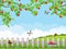 Apple Orchard flat color vector illustration. Basket with apples. Landscape lawn, apple tree