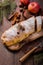 Apple Pastry Strudel Cake Dessert Pie Closeup. Austrian Puff Piece with Cinnamon. Bakery Cutted for Birthday Breakfast. Homemade