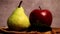 Apple and pear fruit in season, green and red fruits , Green pears red apple on white dark background,rotating pears or apple