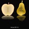 Apple and pear for logo, with cores  on black background